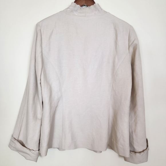 Emma James Embroidered Linen Blazer Jacket Beige Scalloped Cuff Edges Size 16 - Picture 3 of 9
